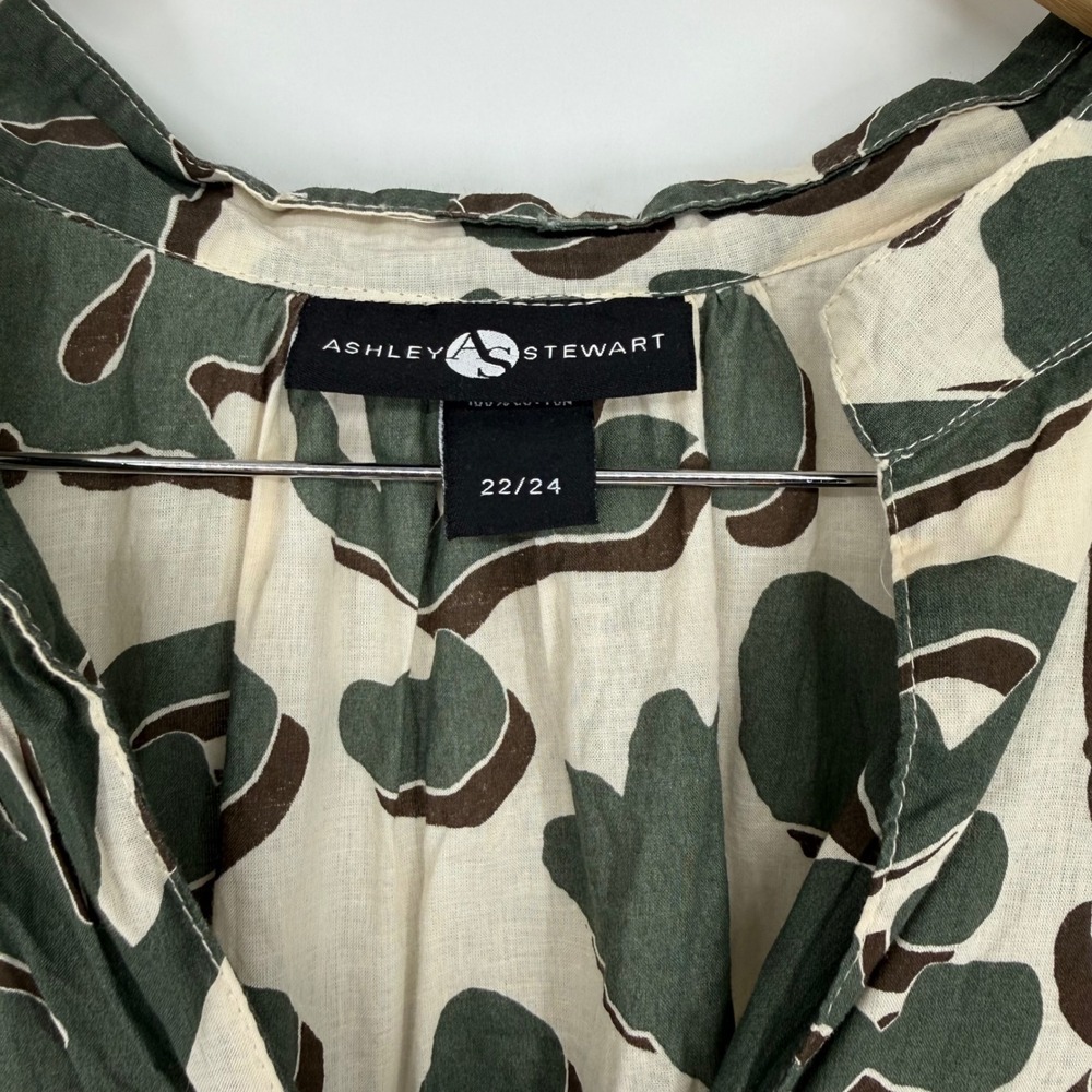 Ashley Stewart Cotton Botanical Tiered Mini Dress Green Orange Plus Size 22/24 - Picture 9 of 10
